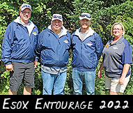 Esox Entourage 2022 (from Left) Tim Scriver, Mitch Schultz, Jordan Scriver, Greeter Teresa Laudubec