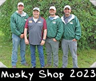 Musky Shop 2023 - Matt Rokus, Josh O'Malley, Jesse Henning, Greeter Tony Orisoni
