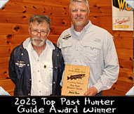 2025 Top Past Hunter Guide Award Winner Jason Long shown here with WMH Board Member Jeff Micholic